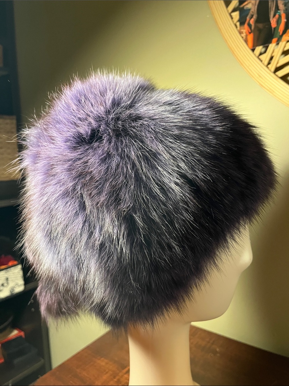 Real fox  Winter Hat in Deep Purple - Women's Accessory, size small, stretchy